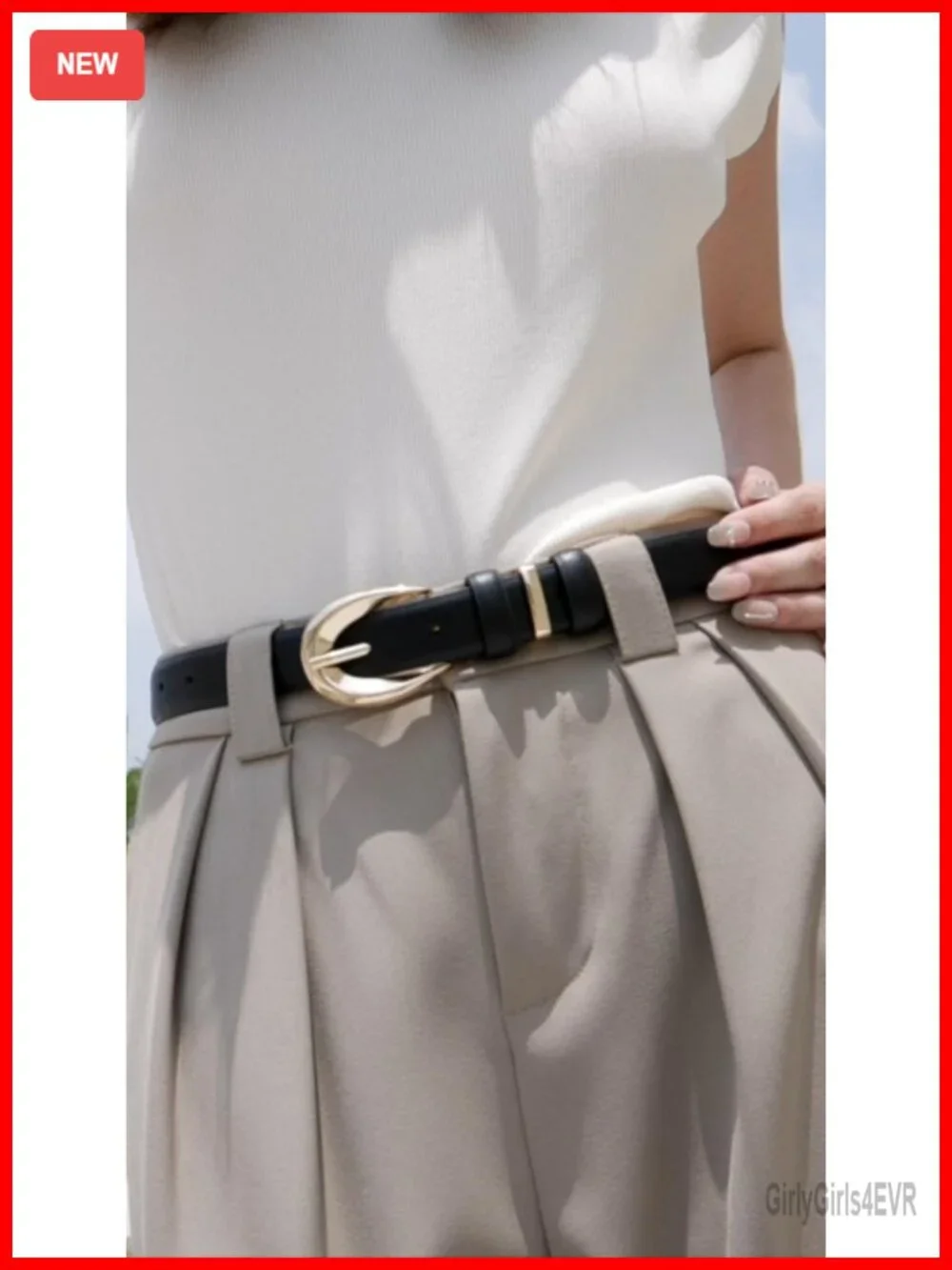 Women's Skinny Faux Leather Belt with Gold Buckle for Jeans & Dresses